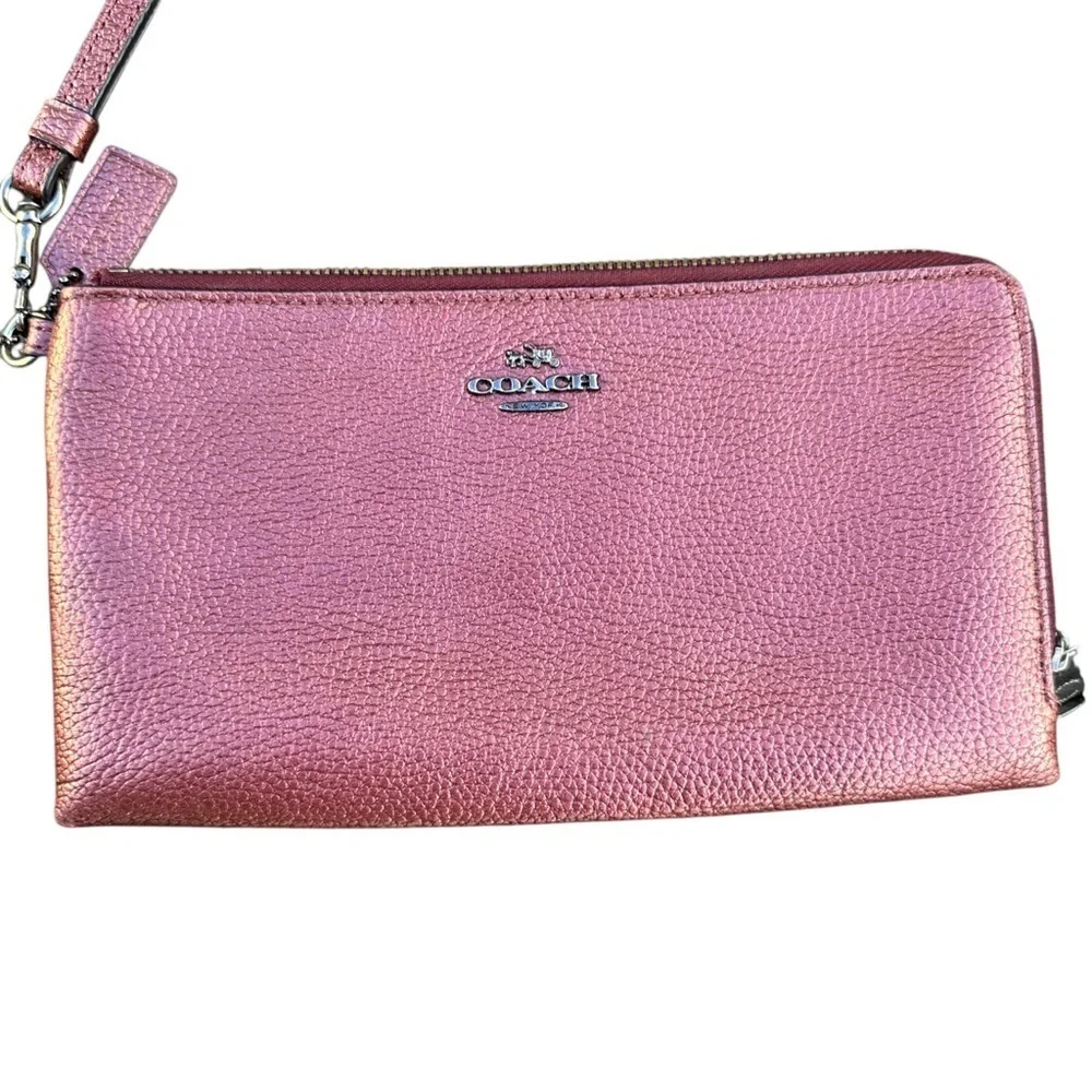 Coach Maroon metallic pebbled Wristlet Clutch EUC
